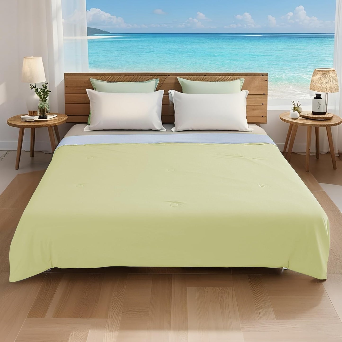 Cooling Blanket Throw Summer Comforter for Hot Sleepers, Breathable for All Season Comfort, Double-Sided Cold Blanket for Night Sweats, 53" x 79" Fits 2 on Couch, Yellow & Light Blue