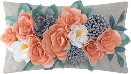 Decorative 3D Flower Throw Pillow Cover Pillowcase Cushion Cover Case for Home Couch Sofa Bed Living Room Decor 12x20 Inch Peach Pink