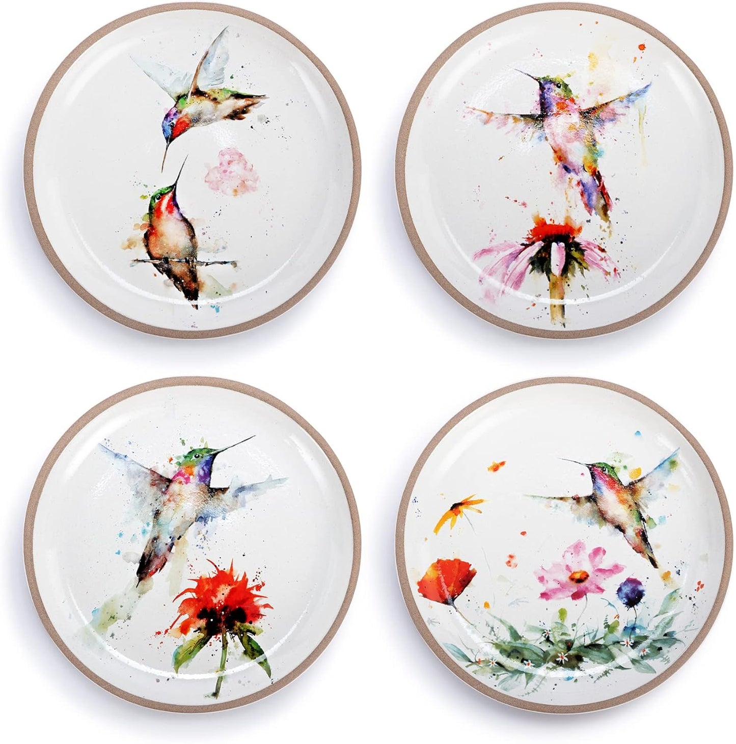 DEMDACO Watercolor PeeWee Birds 6.5 inch Stoneware Appetizer Plates Set of 4
