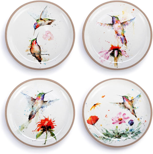 DEMDACO Watercolor PeeWee Birds 6.5 inch Stoneware Appetizer Plates Set of 4