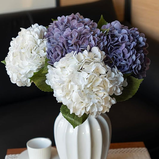 4Pcs 22'' Lifelike Artificial Hydrangea,2 White & 2 Light Purple Large Real Touch Flowers Artificial Flowers Dry Flowers Outdoor Wedding Christmas Office Family Party Living Room Table Deco