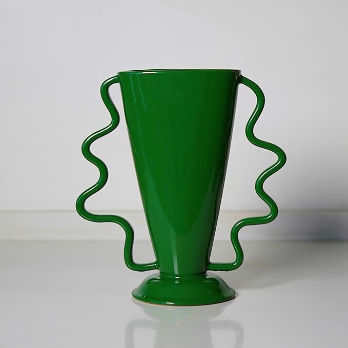 Wild Works Green Rotary Vase Medieval Flower Vessel Living Room Entrance Personalized Simple Wabi Sabi Decorative Ornament Ceramic Ornament