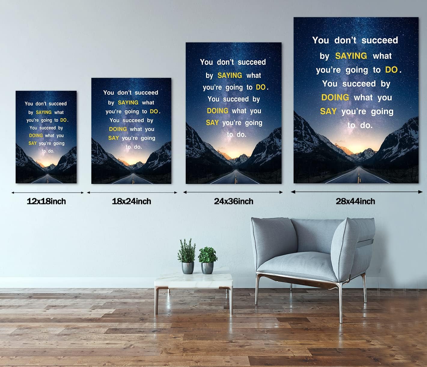 Framed Office Decor Paintings Positive Inspirational Canvas Decoration Wall Pictures Inspirational Quotes Starry Sky Wall Art Ready to Hang-28 inch x 44 inch