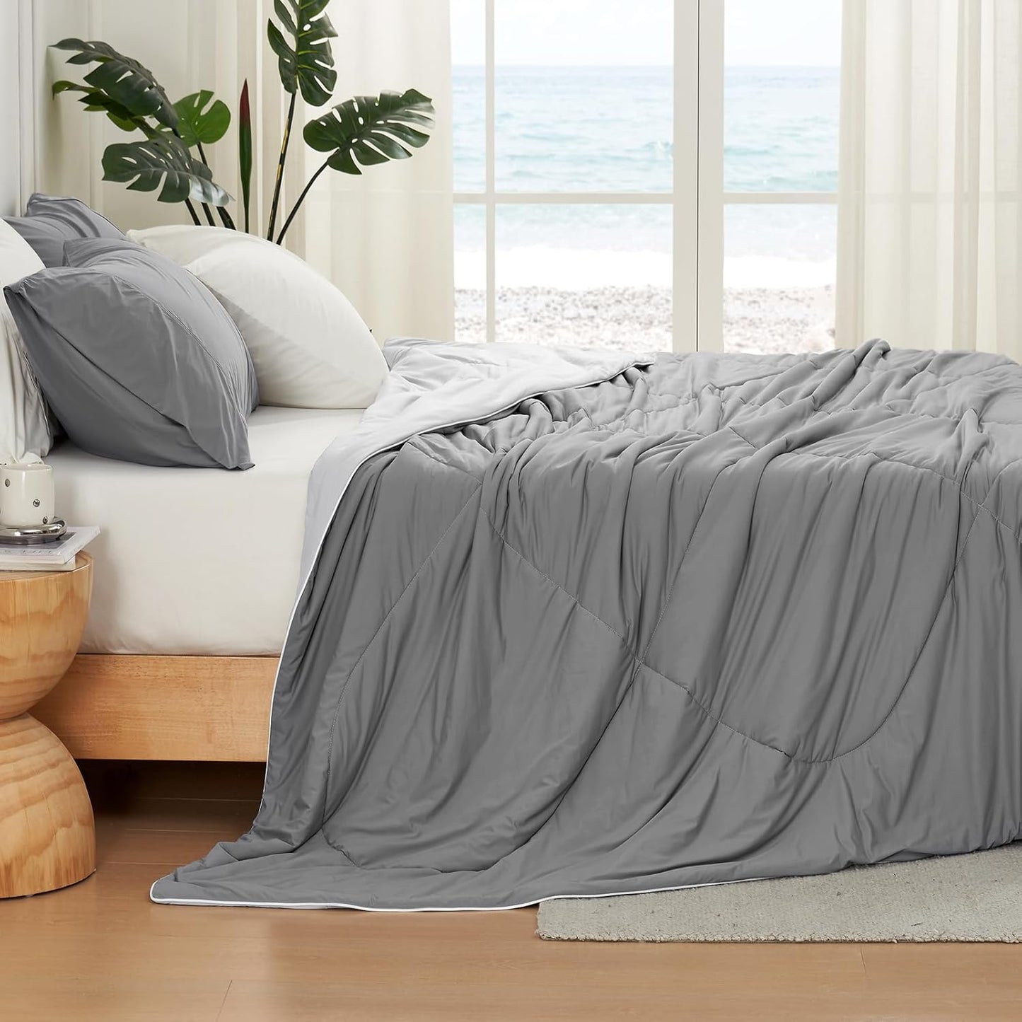 Cozy Bliss Cooling Comforter King Size, Cooling Blankets for Hot Sleepers and Night Sweats,Dark Light Gray Summer Comforter for King Size Bed, Breathable Soft Lightweight Silk Smooth