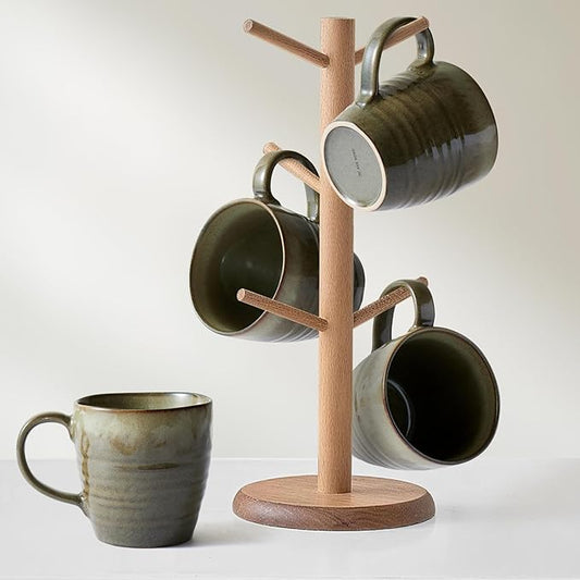 14 oz Coffee Mugs Set of 4, Ceramic Coffee Mugs with Handle – Reactive Glaze Stoneware Coffee Mug Set for Tea, Latte, Cappuccino, Cocoa, Hot Chocolate – Microwave & Dishwasher Safe - Green