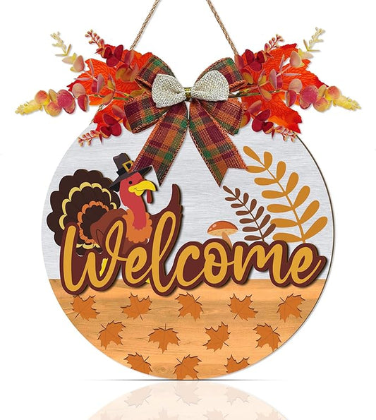 3D Welcome Fall Sign,Turkey Door Hanger Autumn,Hello Fall Door Wreath,Thanksgiving Day Wall Decoration,Maple Leaves Harvest Turkey Porch Sign for Home Farmhouse Yard Indoor Office Party