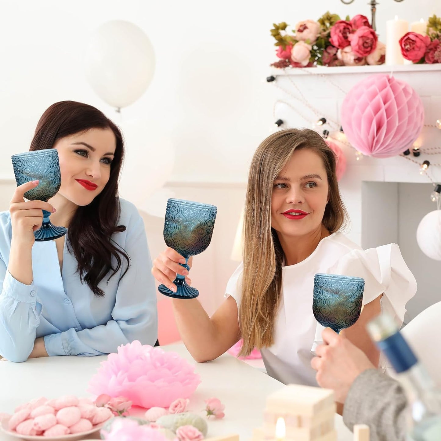 Colored Wine Glass Goblet Set of 6, 14 oz Blue Goblets Glassware, Blue Vintage Glassware for Weddings, Parties, Restaurants, Family Gatherings, Bars, Cafeterias, Dishwasher Safe