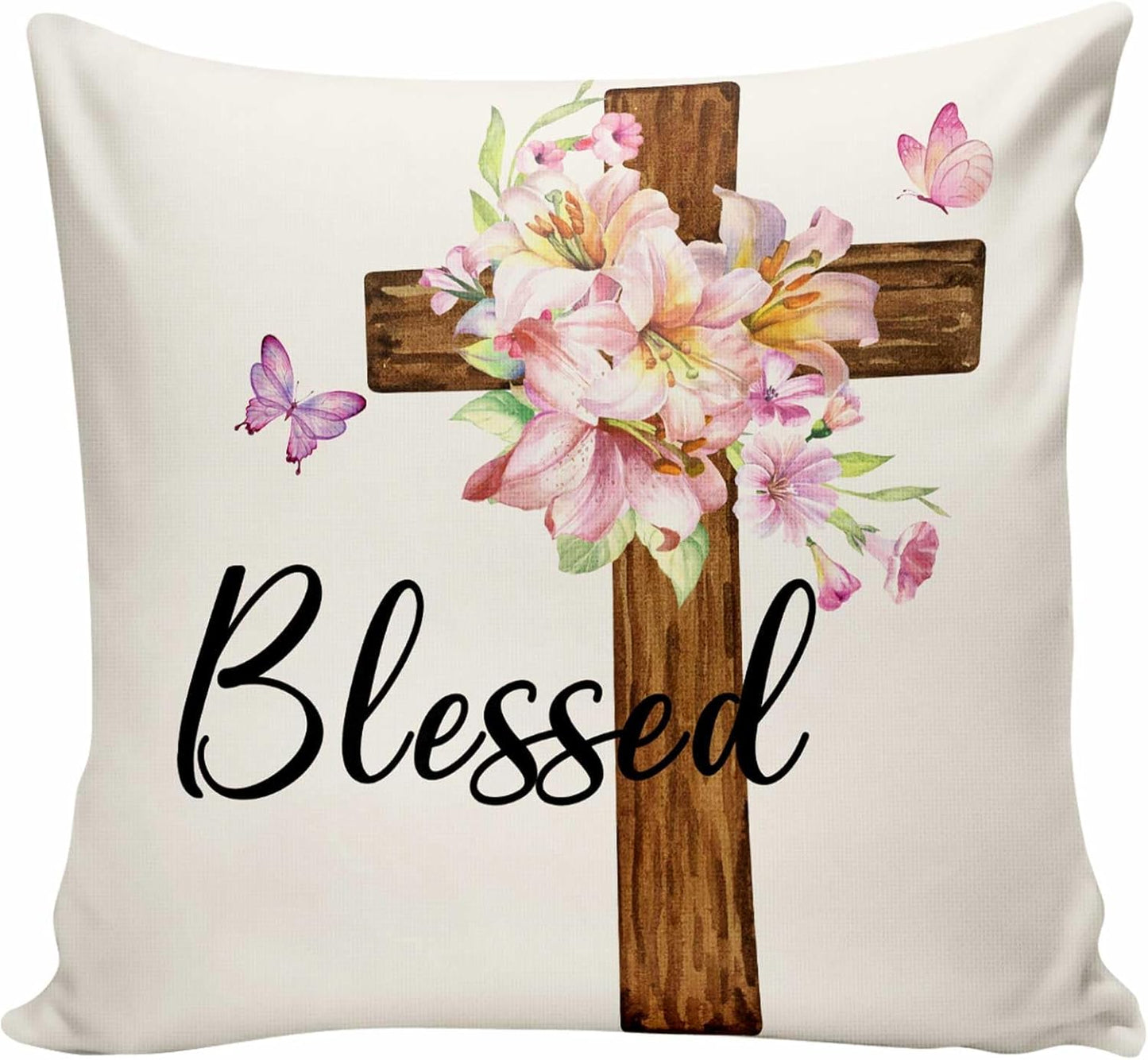 Lily Blessed Spring Throw Pillow Cover，Religious Pillow Covers Farmhouse Decorative Cushion Case Sofa Pillow Case 18x18 Inch