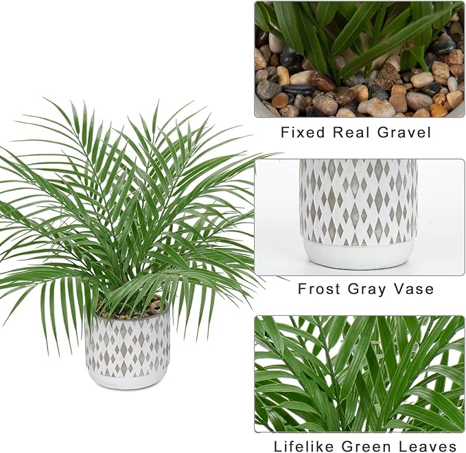 Hollyone Large Artificial Potted Plants Fake Palm Plants 16" Faux Green Plant Plastic Ceramic Tropical Palm Tree in Pots Bohemian for Home Room Office House Indoor Decorative