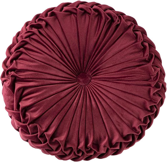 HLOVME Throw Pillow for Couch Decorative 3D Pumpkin Round Velvet Cushion for Sofa Bed Chair Floor 15"X15", Wine Red