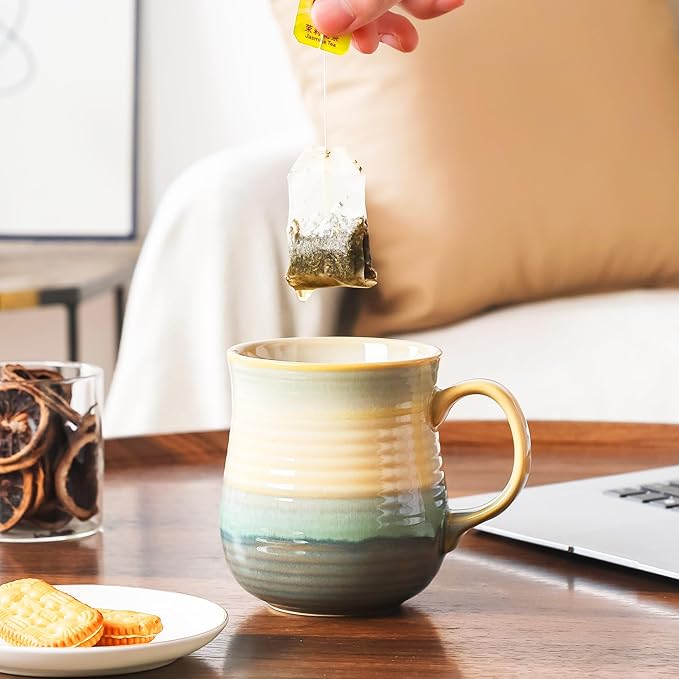 21 oz Large Ceramic Coffee Mugs, Pottery Mug Handmade, Ceramic Tea Cups with Handle for Office and Home, Dishwasher and Microwave Safe (Grayish Blue)