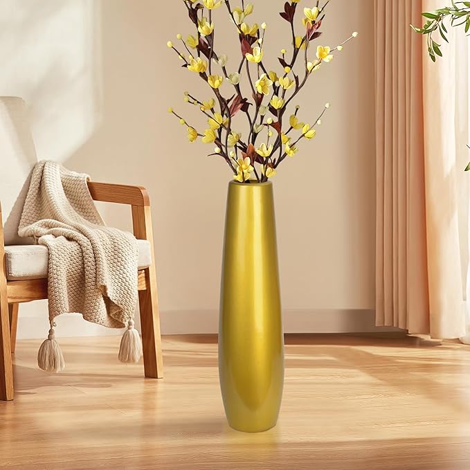Gold Ceramic Tall Floor Vase,17.7 Inch Large Modern Flower Vases for Home Décor,Wicker Big Floor Vase Decorations for Farmhouse, Living Room,Bedroom,Standing Plastic Vase Decorative Tall