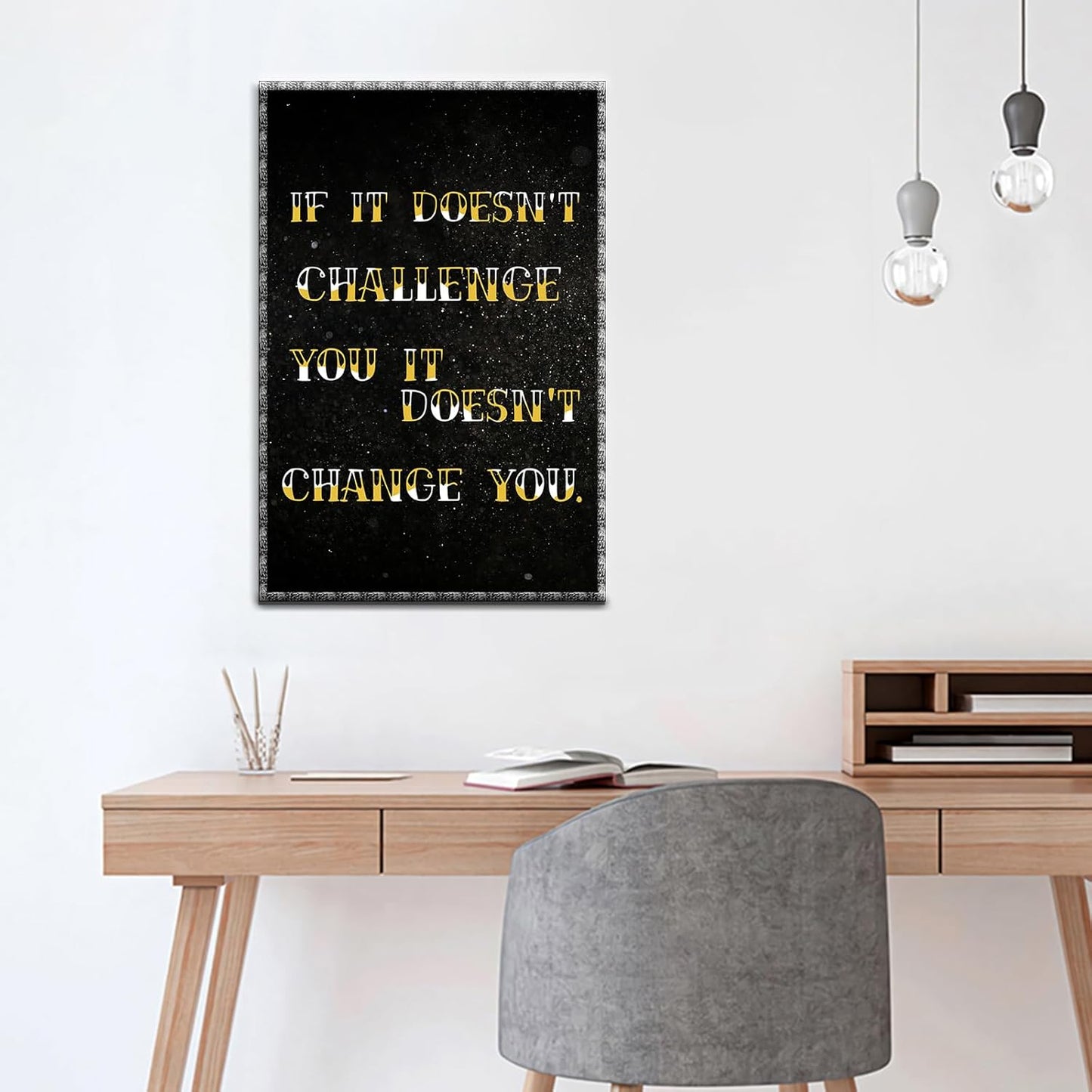 Inspirational Canvas Wall Art Motivational Challenge Print Poster for Office Wall Decor Picture Wooden Framed Artwork for Women Men Home Bedroom Decoration Ready to Hang [12''W X 18''H]