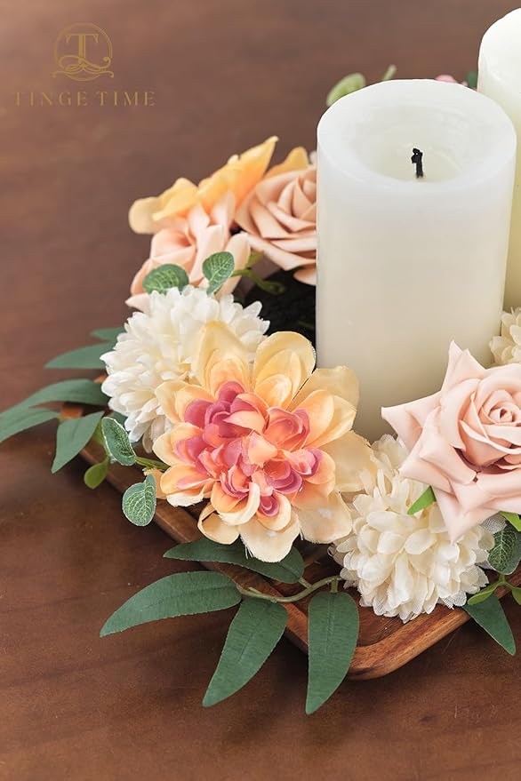 TINGE TIME Artificial Flowers Combo Box Set, Blush Gradient Color Fake Flower Leaf with Stems for DIY Wedding Bouquets Table Centerpieces Baby Shower Home Party Floral Arrangements Decorations