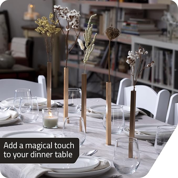 PELEG DESIGN Magnetic Flower Vase - Unique and Modern Set of 5 Gold Aluminum Vases for Home Garden Décor | 9.4 x 0.6 x 0.6 inches | Suitable for Both Real and Artificial Flowers