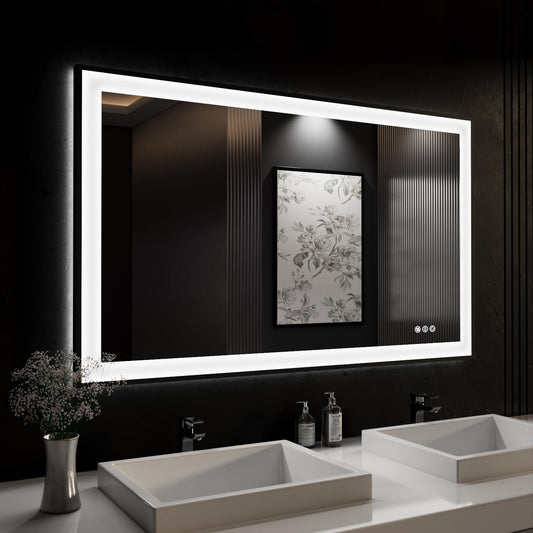 ISKM Framed LED Mirror for Bathroom 48"x28", Dimmable LED Bathroom Mirror with Lights, Anti-Fog, Front and Backlit Lighted Mirror 3-Colors, Shatterproof, Memory Function