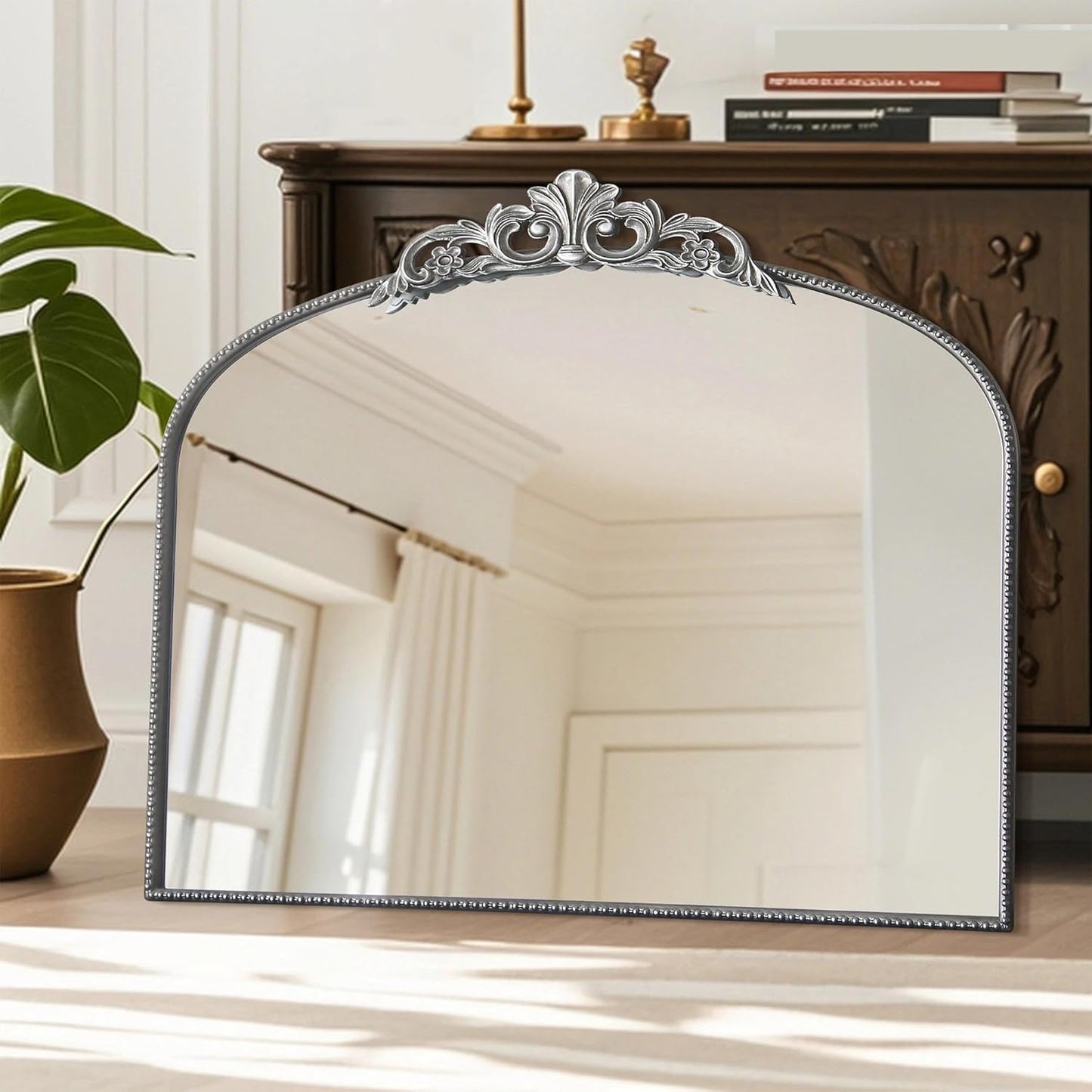 Micasso Antique Wall Silver Mirror: 40" x 30" French Baroque Vintage Mirror - Traditional Ornate Decorative Arched Mirrors for Wall/Bathroom/Entryway/Fireplace/Hallway - Home Decor for Living Room