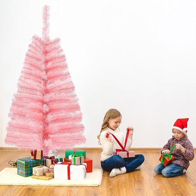 3Ft Artificial Christmas Tree Pink Tabletop Christmas Tree with Plastic Stand Mini Xmas Pine Tree for Indoor Outdoor Holiday Home Decoration