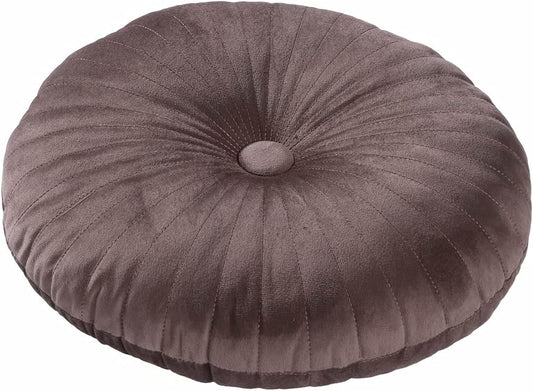 HLOVME Round Pillow Cushion for Couch Velvet Decorative Small Throw Pillow Solid Color for Living Room Bed Floor 13.7”, Brown