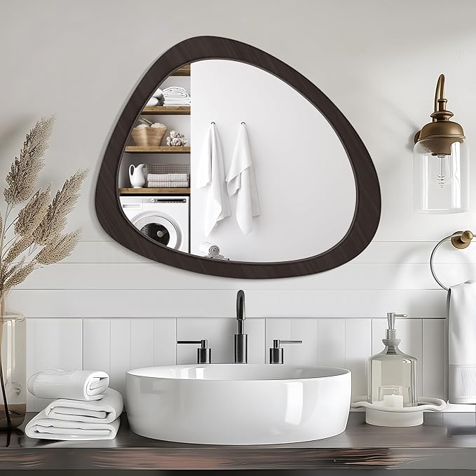 WallBeyond Asymmetrical Mirror, Irregular Wall Mirror, Wall Mirrors Decorative for Bedroom Living Room Entryway Hall, Wood Mirror for mid Century Modern Decor 23" H x 19" W, Black