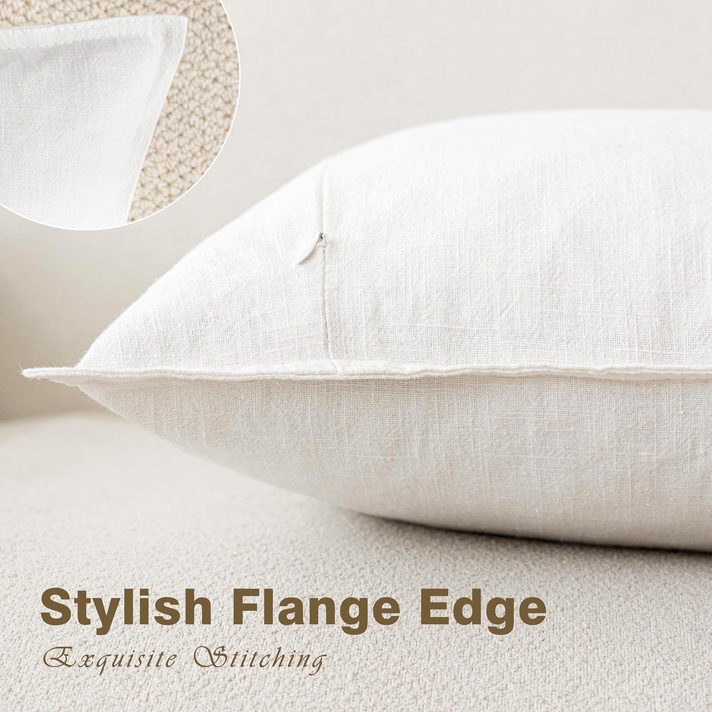 Foindtower Pack of 2, Decorative Linen Soild Throw Pillow Covers Soft Accent Cushion Case Boho Farmhouse Neutral Pillowcase for Couch Sofa Bed Living Room Home Decor 22 x 22 Inch Cream White