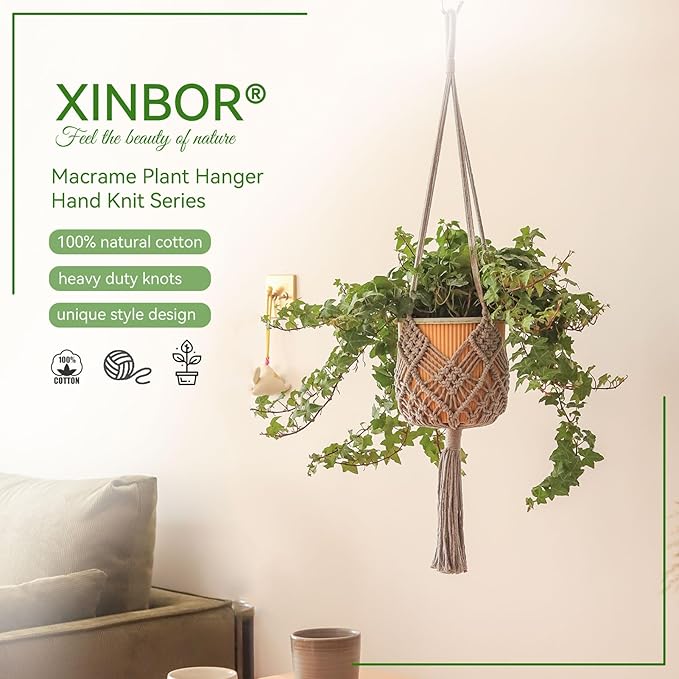 Hanging Planter with Patterns,2Packs Macrame Plant Hangers Indoor Macrame for up to 8 inch Pot Crochet Boho Plant Hanger Holder for Indoor Outdoor with 2S Shaped Stainless Steel Hooks (Gray)