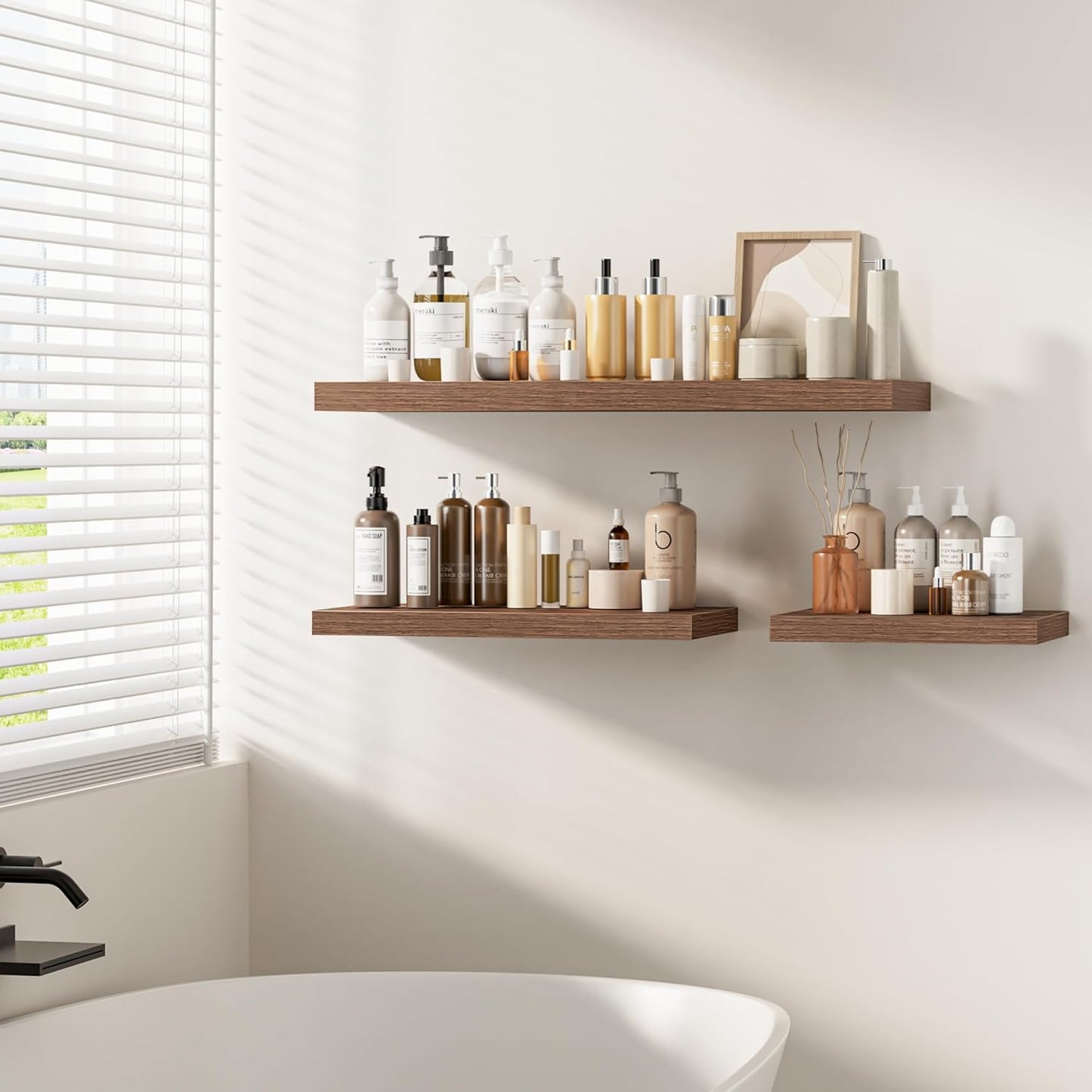 Fun Memories Floating Shelves - 2 Pack 12 Inch Deep Rustic Wooden Wall Shelves - Extra Deeper & Thicker Wall Mounted Storage Shelf for Living Room, Kitchen, Farmhouse - 24" W x 12" D x 1.5" H - Walnut