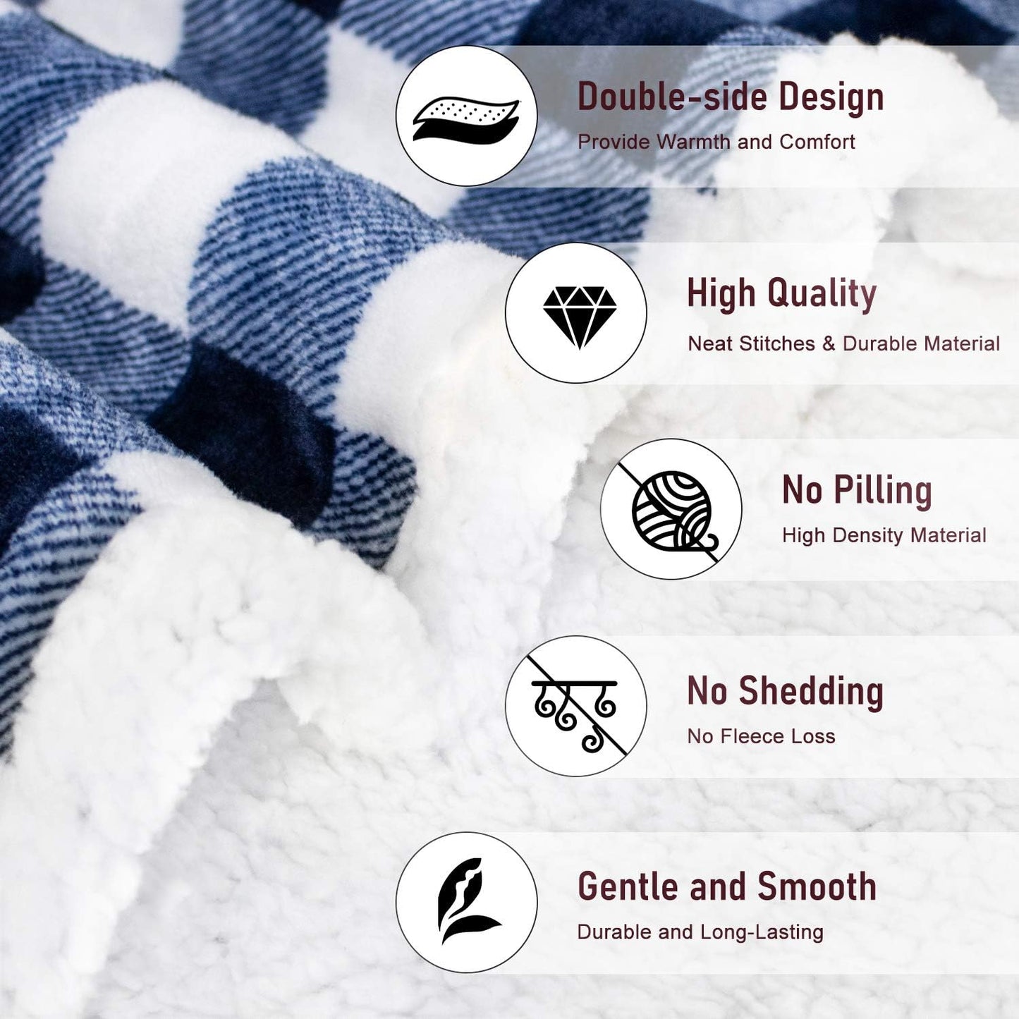 BEAUTEX Sherpa Fleece Blanket Twin Size, Super Soft Warm Buffalo Plaid Plush Gig Blankets, Lightweight Cozy Fuzzy Blanket for Couch Sofa Bed (NavyBlue, 60" x 80")