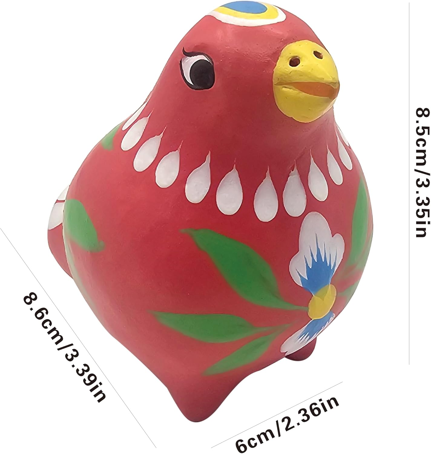 Decorative Clay Bird Figurines Hand-Painted Folk Art Design Collectible Smal Figurines Holiday Birthday Couples Friend Unique Gift Idea Decorative Home Art Table Bring Good Luck (Red)