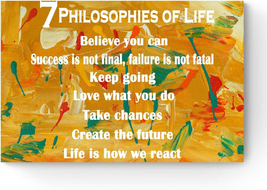 GoForArt 7 Philosophies Of Life Motivational Canvas Wall Art, Famous Quote Inspirational Prints Wall Decor, Poster for Office Living Room, Bedroom Dining Room Artwork Home Decoration 12x18in