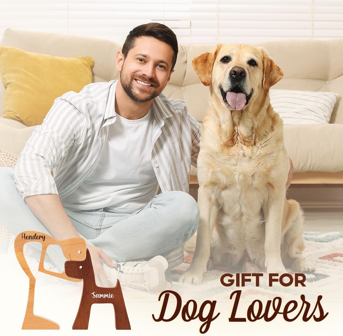 DOPTIKA Personalized Dog Statue Home Decor, Wooden Sculpture Pet Carving, Table Decoration, Memory Gift for Dog Lovers, Dad, Housewarming Ideas