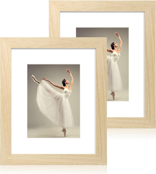 iRahmen 8x10 Picture Frame Set of 2, Wood Photo Frame with HD Real Glass, Display Pictures 5x7 with Mat or 8 x 10 without Mat for Tabletop or Wall Mounting
