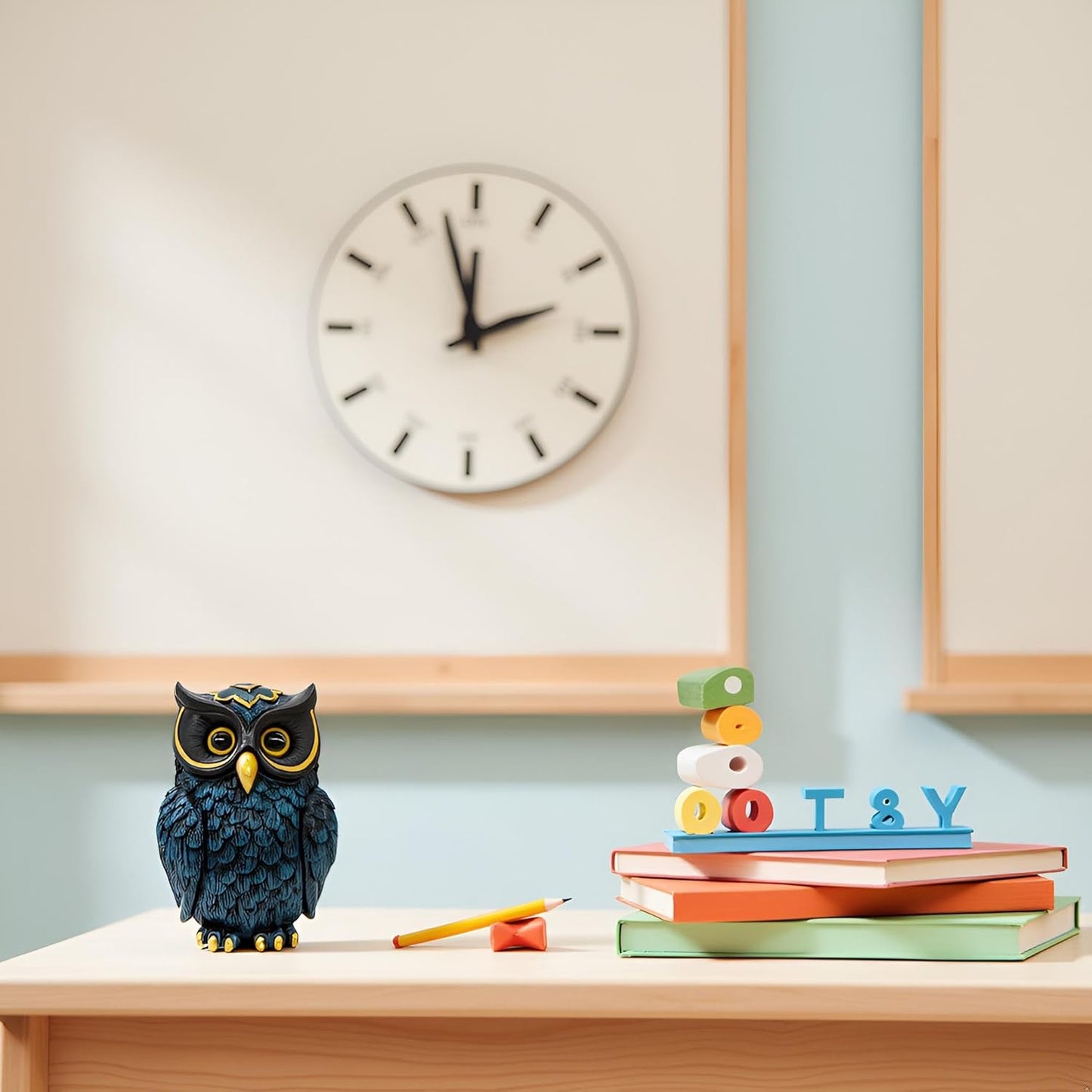 Dark Blue Owl Figurine - Gold Accent Resin Statue, 4.9 Inch Vintage Mystical Decor for Home, Office, Gift for Owl Lovers & Retro Enthusiasts