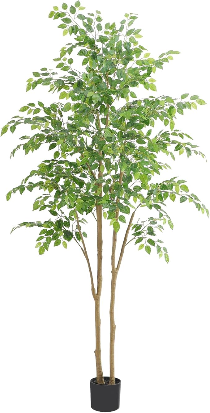 Tall UV Resistant Ficus Tree Artificial，7ft(84in) Realistic Texture Potted Faux Ficus Tree， Fake Trees Indoor Outdoor for Home Office Living Room Bedroom Foyer Porch Decor.
