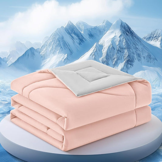 Cooling Comforter King Size, Double-Sided Cooling Blanket for Hot Sleepers & Night Sweats, Arc-Chill Q-Max > 0.4 Breathable Ice Blanket, Lightweight Cold Comforter (108''x90'', Pink)