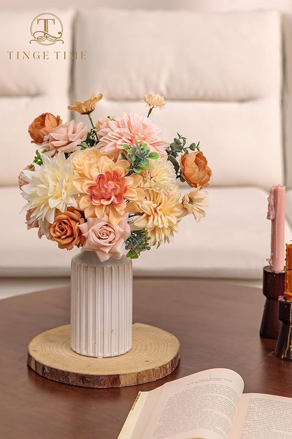 TINGE TIME Fake Flowers Artificial Flowers Peonies Bulbous Chrysanthemum Daisy Hydrangea Sunflower Violets Dahlia Daffodils Epiphyllum Orchid Cherry Blossom Camellia Leyaron (Blush & Champagne)