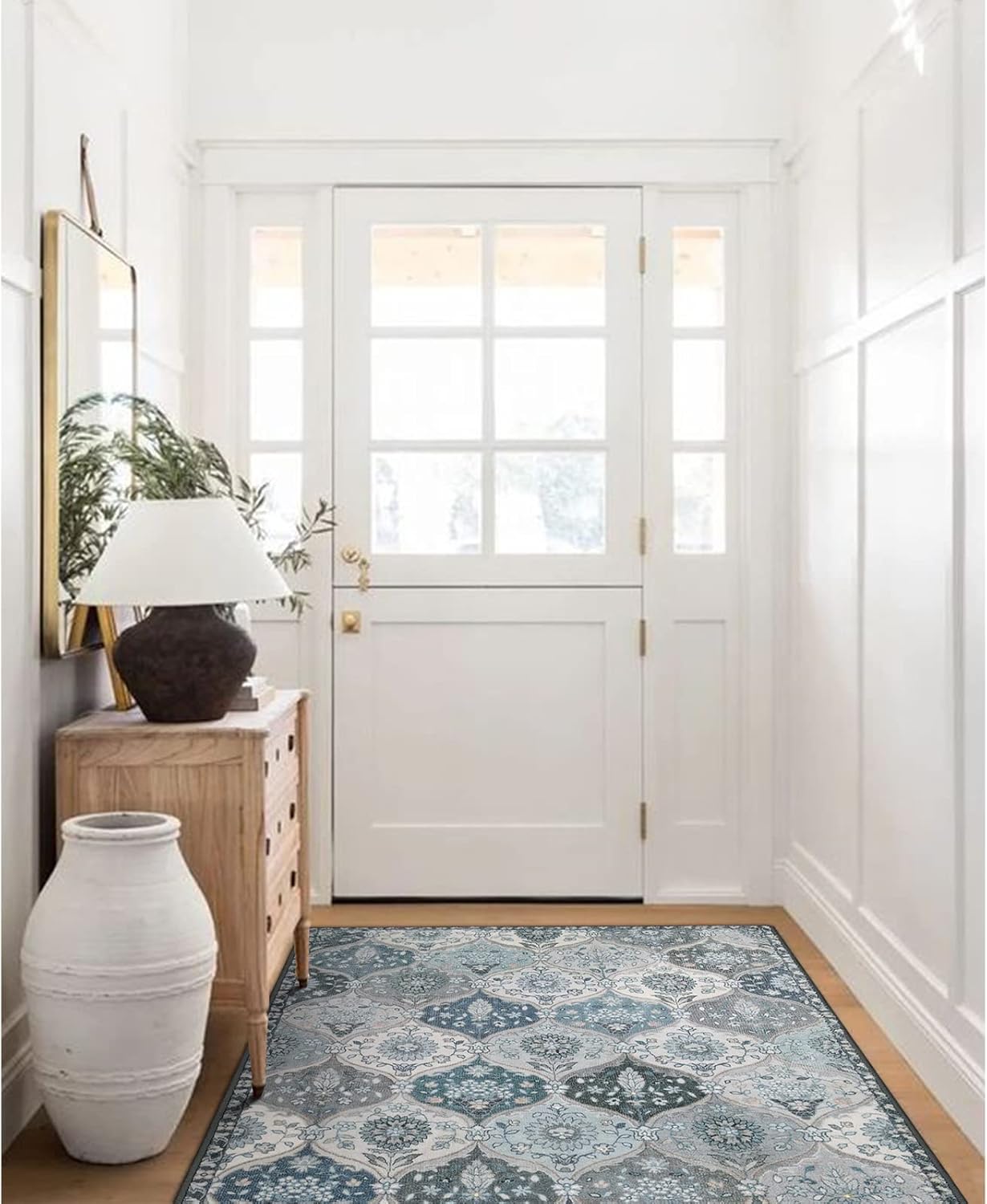 Lahome Moroccan Trellis Washable Rugs, 3x5 Area Rug for Bedroom Living Room, Indoor Non-Slip Small Oriental Accent Throw Carpet for Kitchen Entryway Bathroom Office, Blue