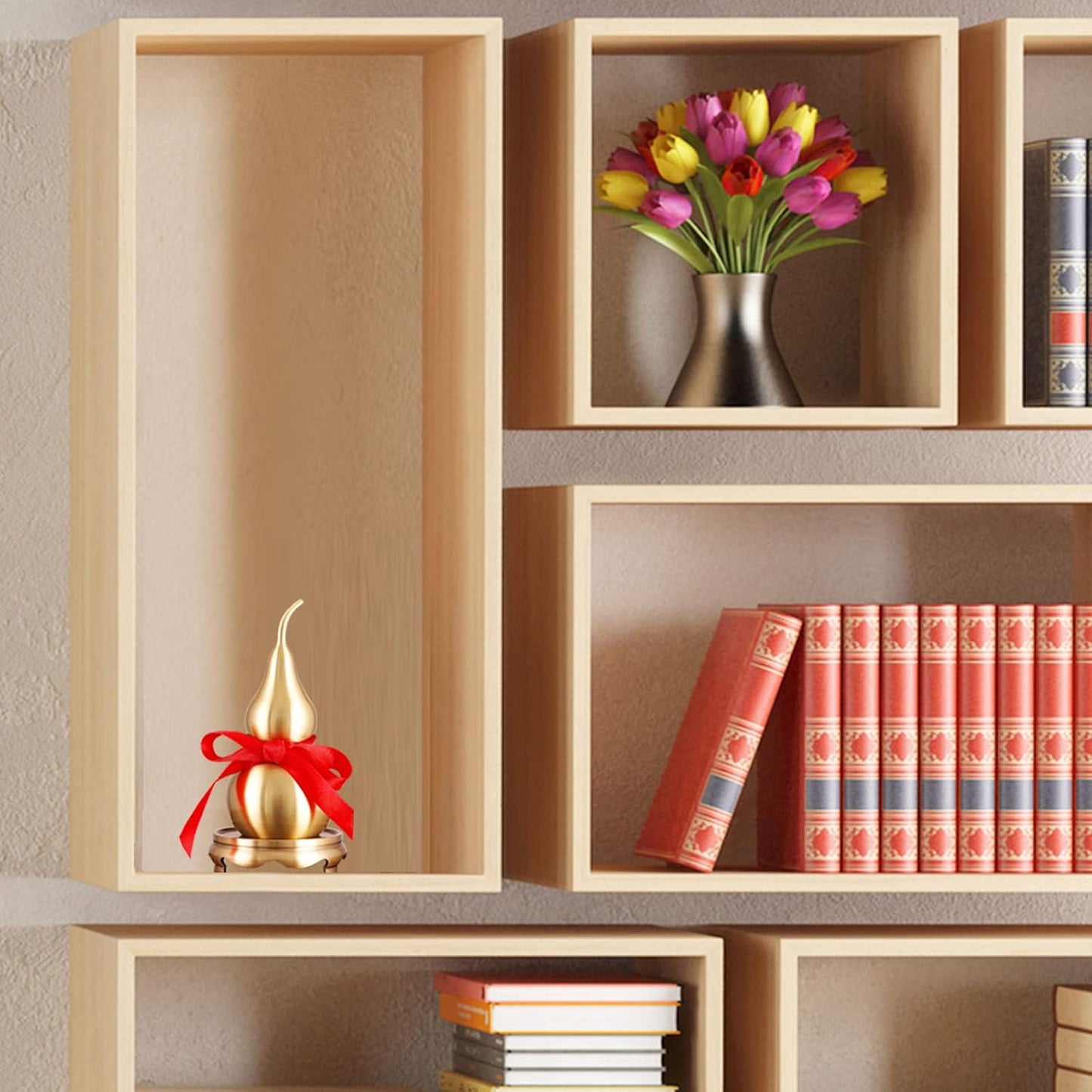 Feng Shui Wu Lou Brass Golden Gourd with Holder and Red Luck Strip for Home Decor Furnishing,Full Brass,Statue Charm Amulet,Bring You Good Luck,Healthy,Success