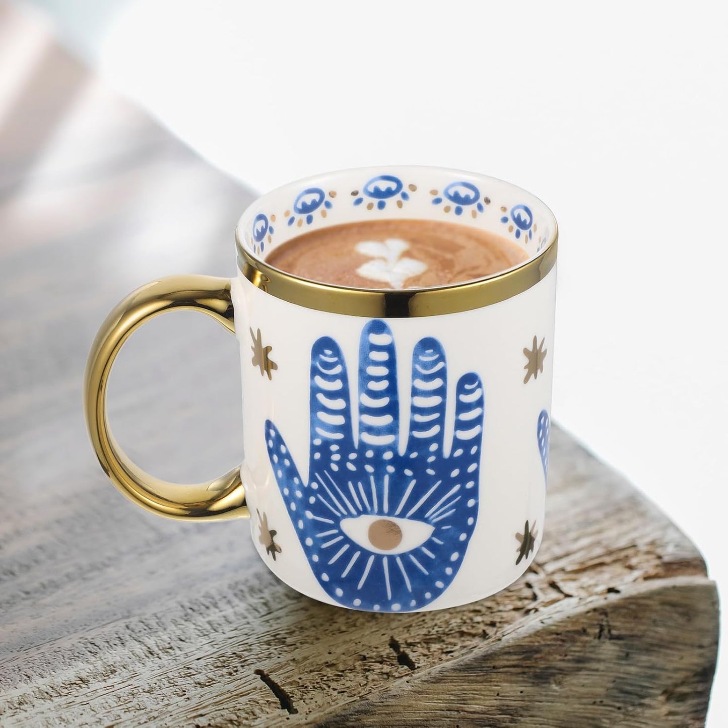 Evil Eye Ceramics Coffee Mugs 12oz Perfect for Cappuccino Latte Tea Beer Hot and cold drinks, Coffee Cups for home and office, Dishwasher Safe (Palm)