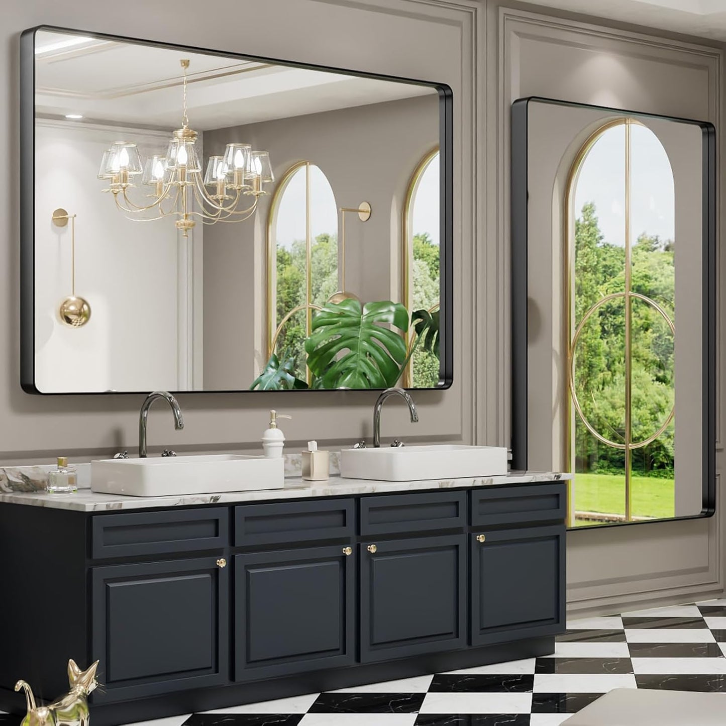 LOAAO 60X40 Inch Black Metal Framed Bathroom Mirror for Wall, Matte Black Bathroom Vanity Mirror Farmhouse, Large Rounded Rectangle Mirror, Anti-Rust, Tempered Glass, Hangs Horizontally or Vertically