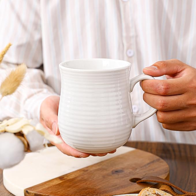 21 oz Large Ceramic Coffee Mugs, Pottery Mug Handmade, Ceramic Tea Cups with Handle for Office and Home, Dishwasher and Microwave Safe (White)
