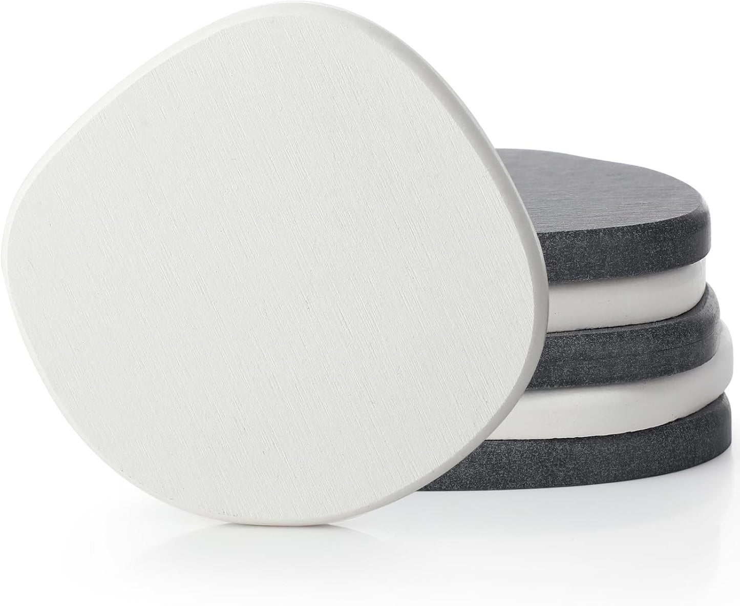 Diatomaceous Earth Coaster ，Set of 6，Unique White Absorbent Coasters for Drinks，Modern Aesthetic Instant Dry Stone Drink Coasters（6,White/Grey）