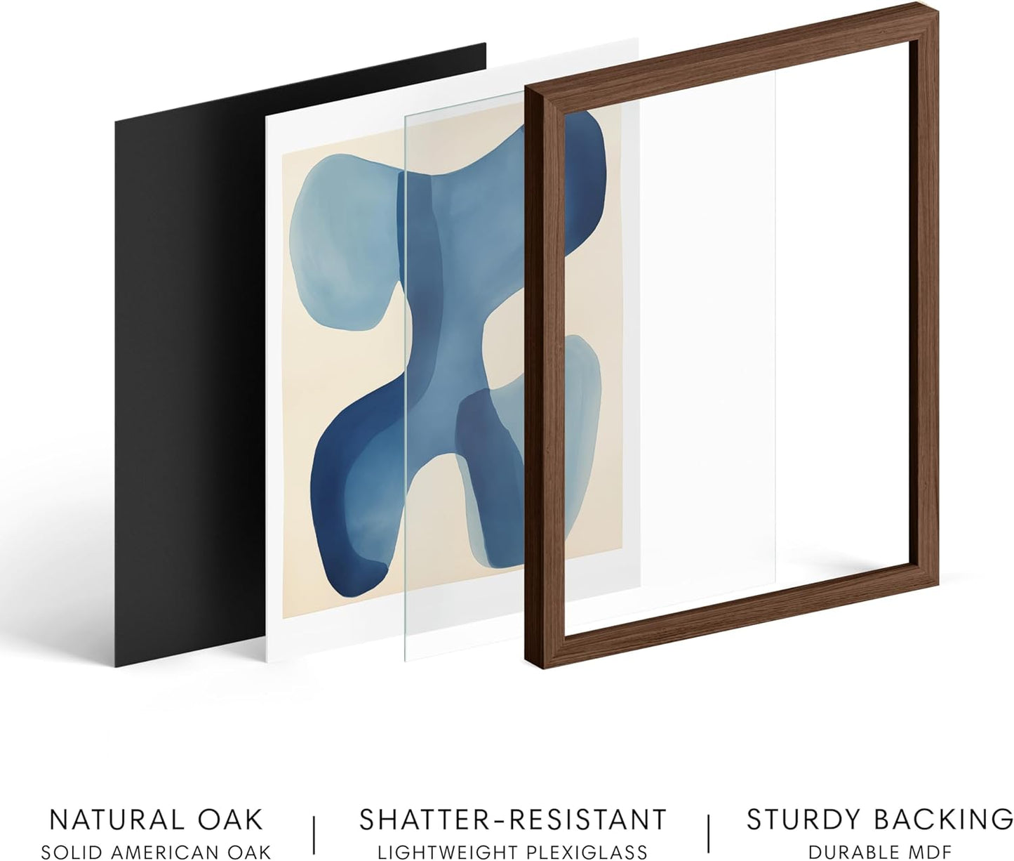 HAUS AND HUES Modern Abstract Wall Art - Blue and Green Living Room Art, Modern Artwork for Walls, Minimalist Picture for Living Room(Blue Shapes, Walnut Frame, 8x10)