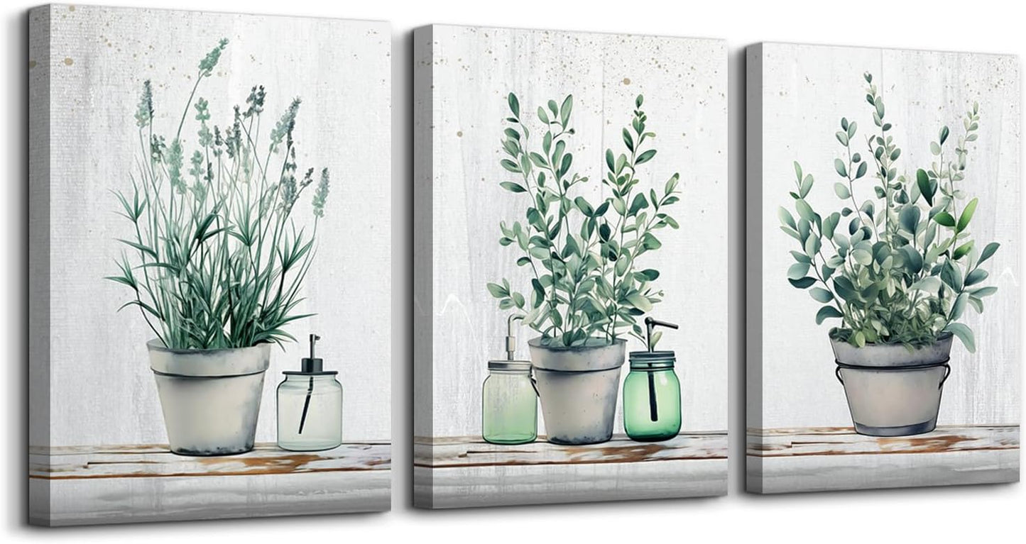 MHARTK66 Family Canvas Wall Decor for Bedroom, Dining Room, Living Room & Office - Green Leaf Vase Artwork - 12x16in