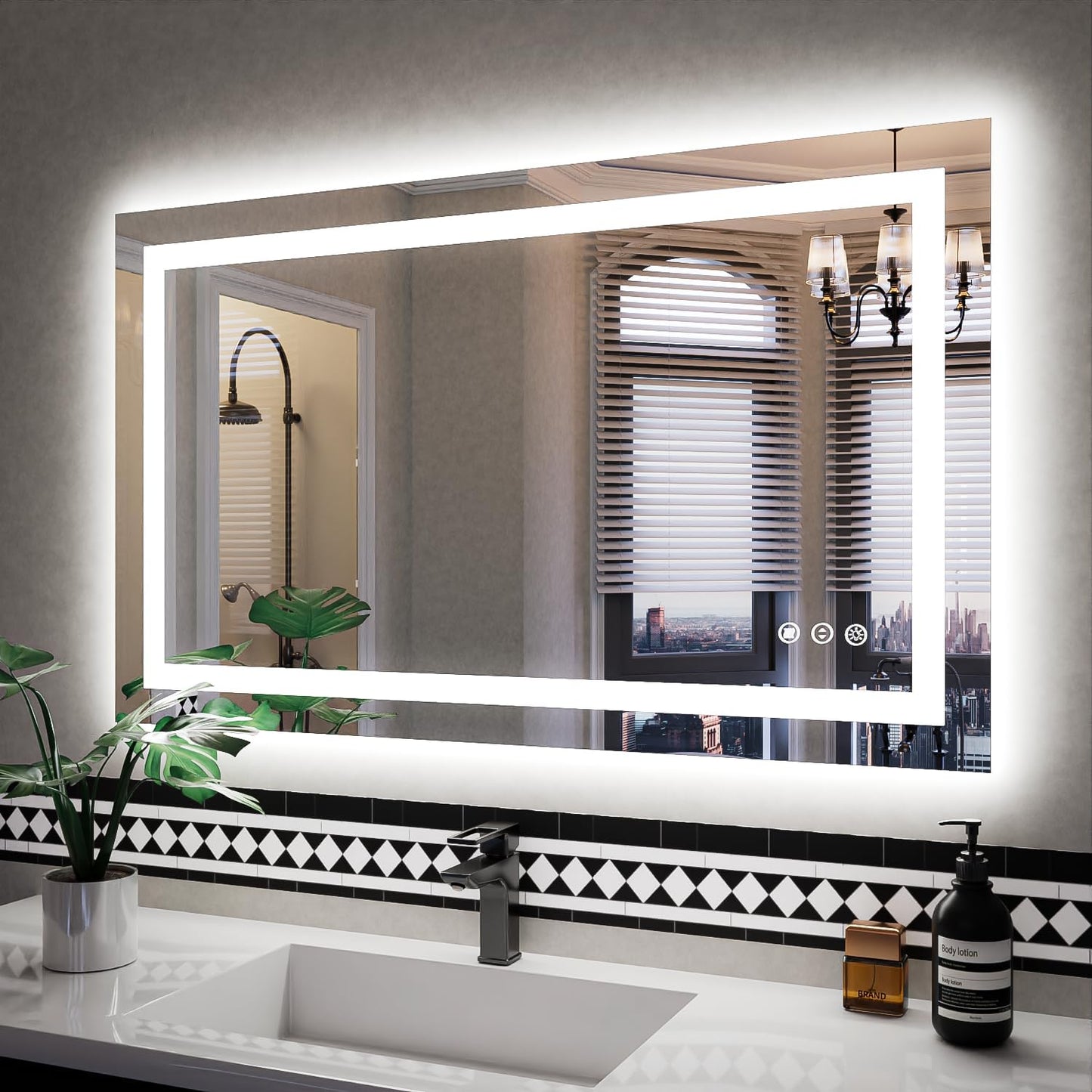 ISKM 40'' x 24'' LED Mirror for Bathroom Lighted Vanity Mirror for Wall Front Lights + Backlit LED Bathroom Mirror Anti-Fog Tempered Glass ETL Listed