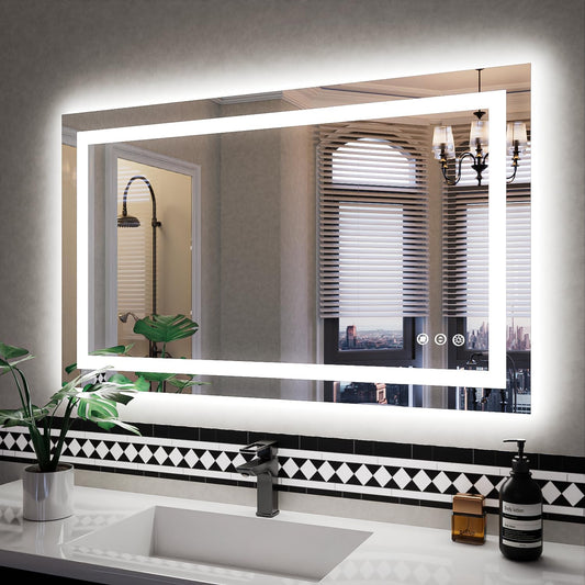 ISKM 40'' x 24'' LED Mirror for Bathroom Lighted Vanity Mirror for Wall Front Lights + Backlit LED Bathroom Mirror Anti-Fog Tempered Glass ETL Listed