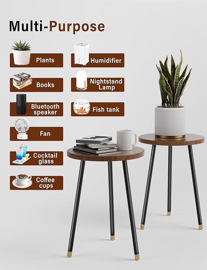 Plant Stand Indoor 2 Pack: Adjustable Wood 16 Inch Plant Stand - Mid Century Modern Decor Corner Plant Stands for Indoor Plants - Small Round Plant Table Holder for Balcony Living Room Office