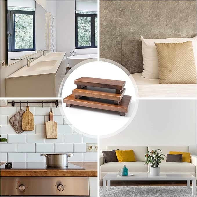 Wood Riser For Display Walnut Wood Pedestal Stand, farmhouse decor Soap Tray, Displays Your Plant Bottles Candles for Your Home Kitchen (Large, 12 x 7.1 x1.57Inch)