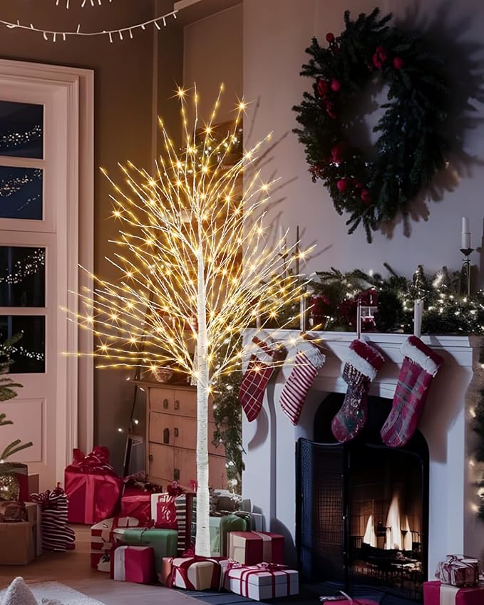 6 FT Lighted Birch Tree Artificial White Tree with 936 LED Timer Outdoor Artificial Trees for Christmas Festival Patio Home Indoor Decor