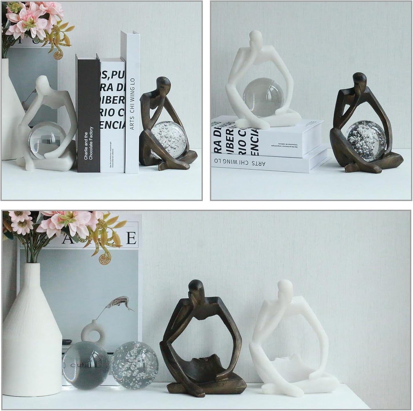 Lukitas Resin Thinker Statue - Holding Crystal Ball Sculpture, Modern Abstract Collectible Figurine for Home Office Bookshelf Decor, Bronze 7.5''